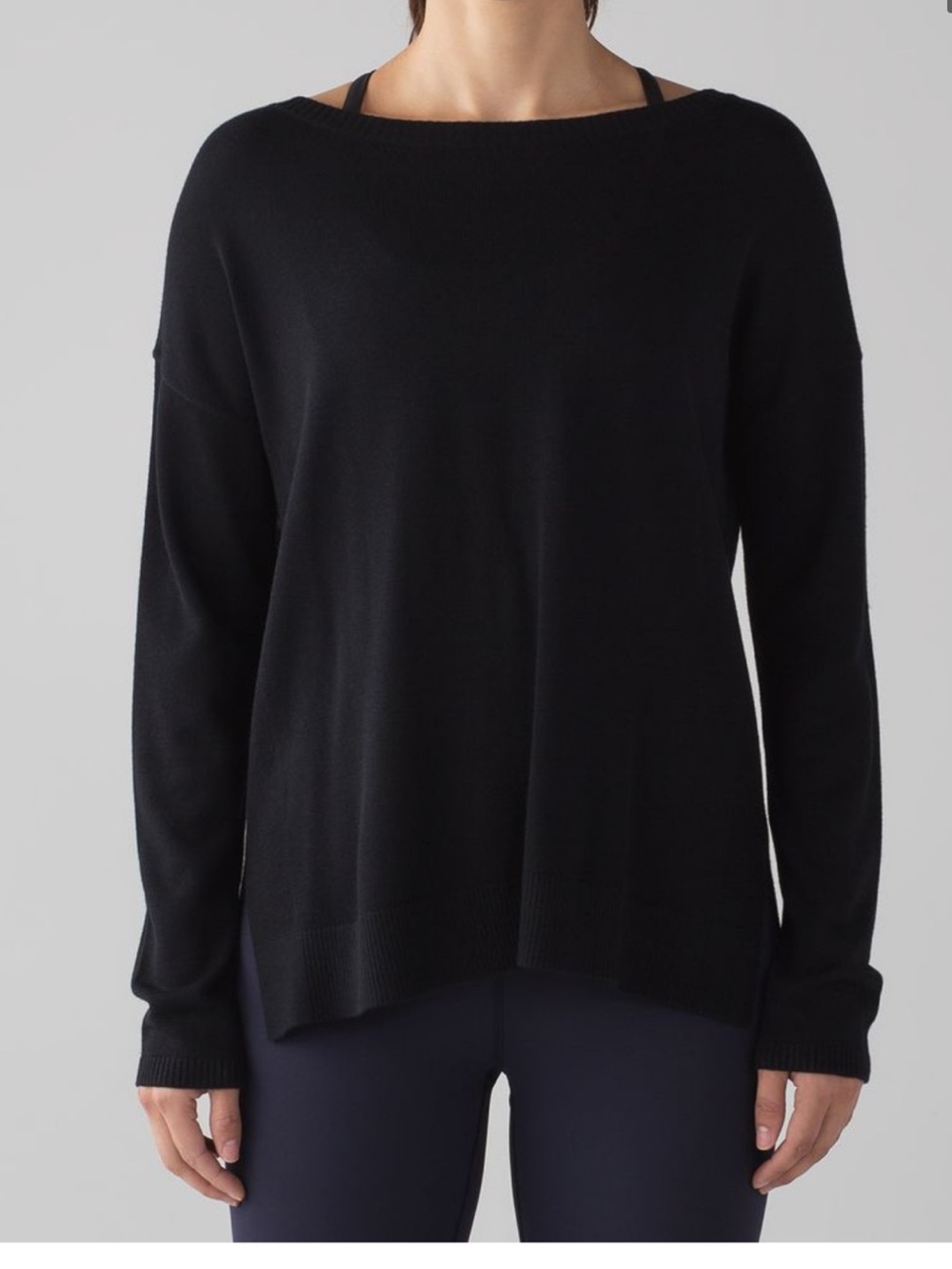 Lululemon Well Being Sweater, Size 8, Medium, Black, Mesh Back, Cashmere, Bamboo - Picture 5 of 8